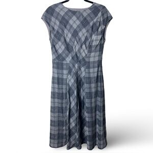 Sundance Women’s Plaid Wool Blend Cap Sleeve Midi Dress Gray Blue Sz. 6